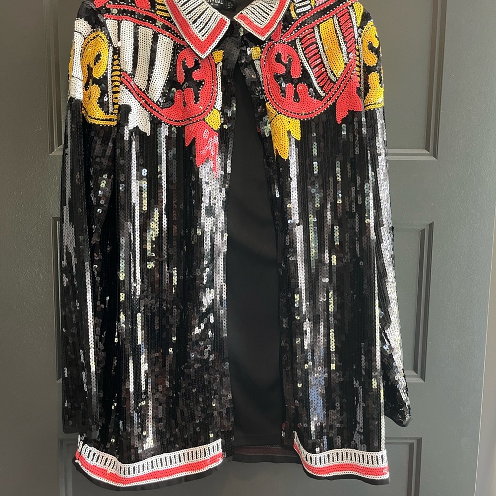 Sequin Embellished Jacket with Bold Patterns
